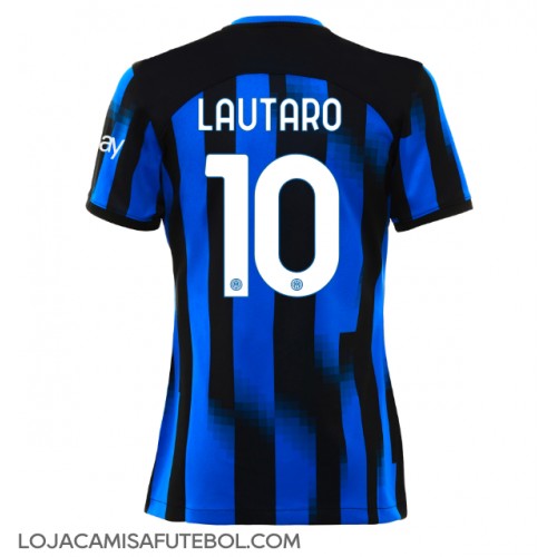 Camisa de Futebol Inter Milan Lautaro Martinez #10 Equipamento Principal Mulheres 2023-24 Manga Curta
